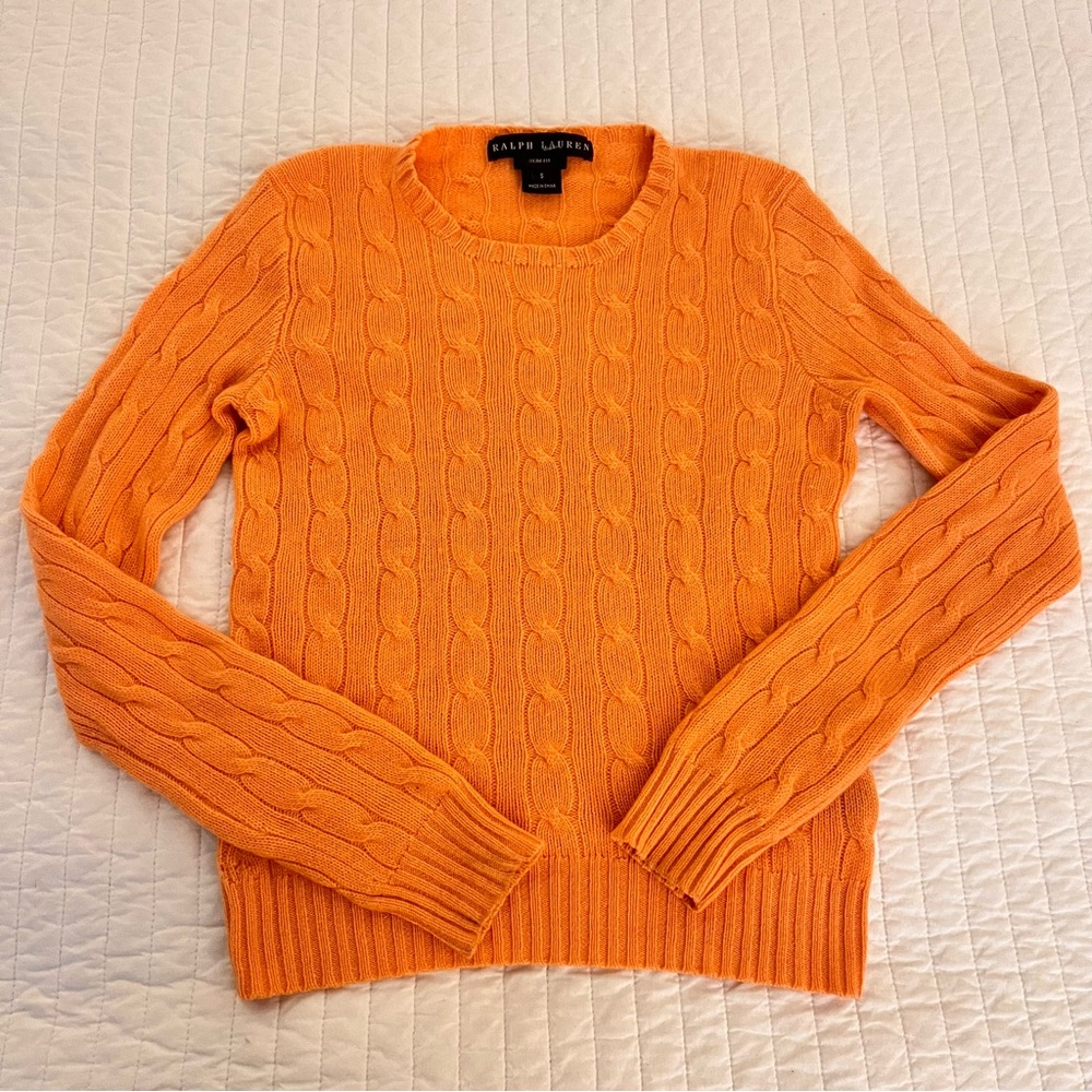 Cashmere Ralph Lauren Women's Orange Cable Knit Sweater